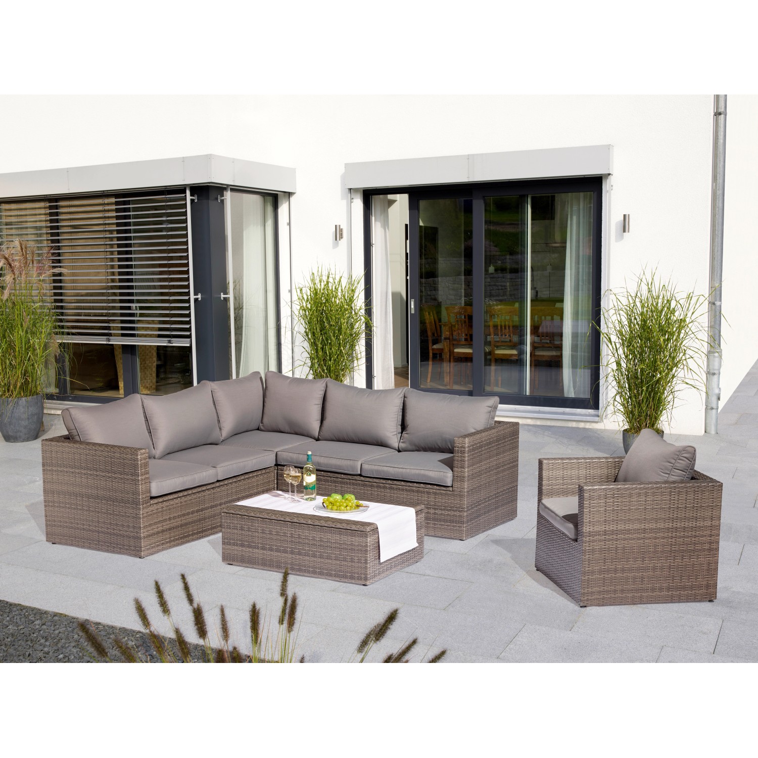 Gartenfreude Aluminium-Lounge Ambience Zwei- u. Dreisitzer Hocker Tisch Weiß-Gr.